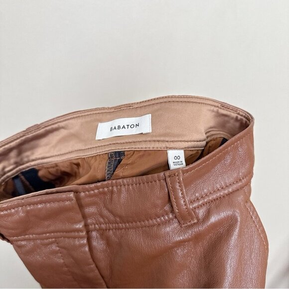 Aritzia Womens Babaton 00 Agency Vegan Leather Pant In Cognac Color - Picture 9 of 15